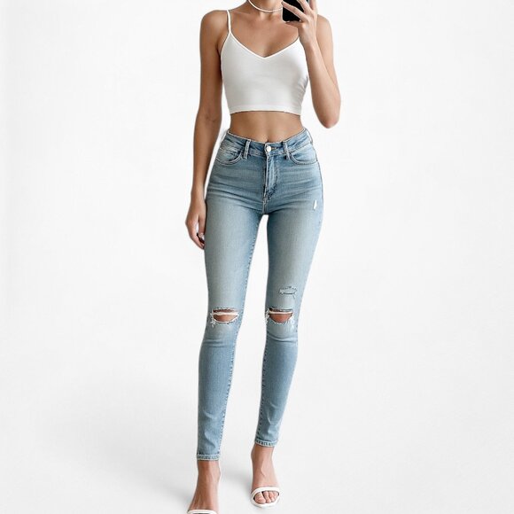 American Eagle Outfitters Light Wash Distressed Ripped Knees Skinny Jeans 00S - Picture 2 of 8